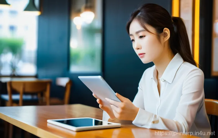 국제통역사 커리어 패스 연구 - **Prompt:** A young Japanese woman in her early twenties, with a thoughtful and slightly conflicted ...