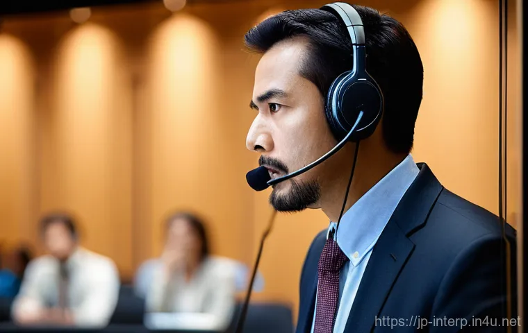 국제통역사 자격 취득의 어려움 - **Prompt:** A focused professional female interpreter in her late 20s, intensely studying at a clean...
